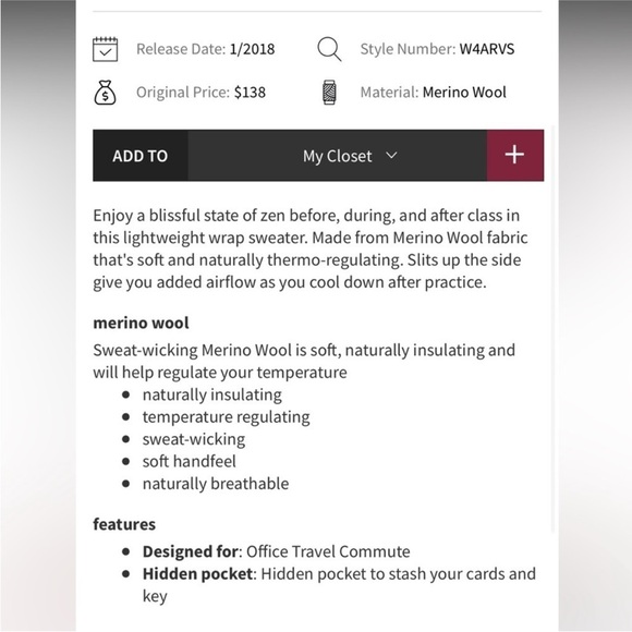 Lululemon Blissful Zen Merino Wool Thumbhole Sweater Cardigan Jacket, Size 8 - Picture 13 of 13